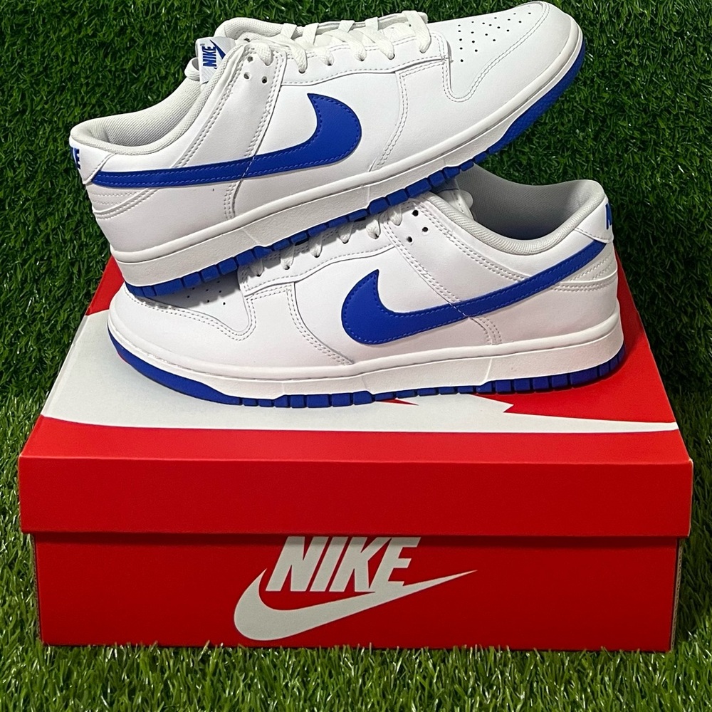 NEW Nike Dunk Low White Blue Athletic Sneakers Men’s Sizes - Picture 2 of 5